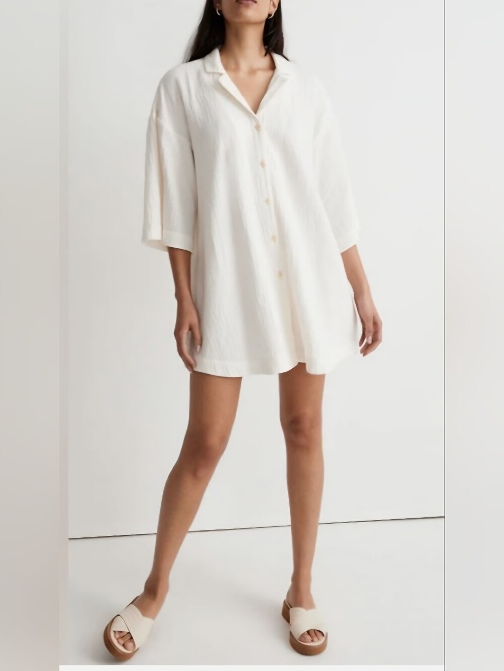 Madewell Lightspun Cotton Gauze Swim CoverUp Shirt Dress S Cream Coastal Grandma